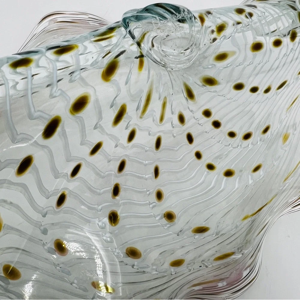 Signed LaChaussee Art HandBlown Glass Clam Shell Sculpture Artist Signed 10" W - Picture 6 of 16